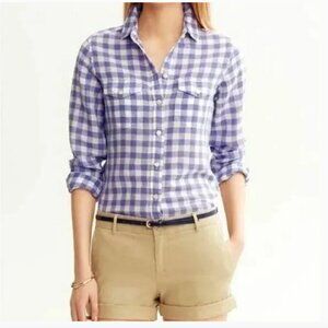 Banana Republic Linen Cotton Gingham Checked Soft Wash Button Down Shirt Size S